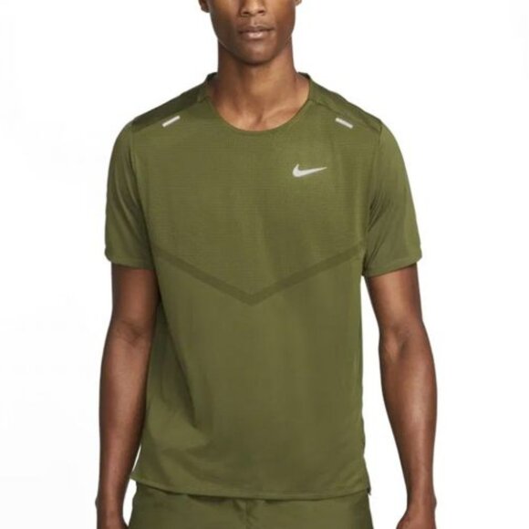 Nike Dri-Fit Rise 365 Olive Green Short-sleeve Running Top M - Picture 1 of 11